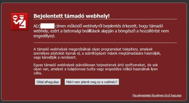 bejelentett támadó webhely riasztás